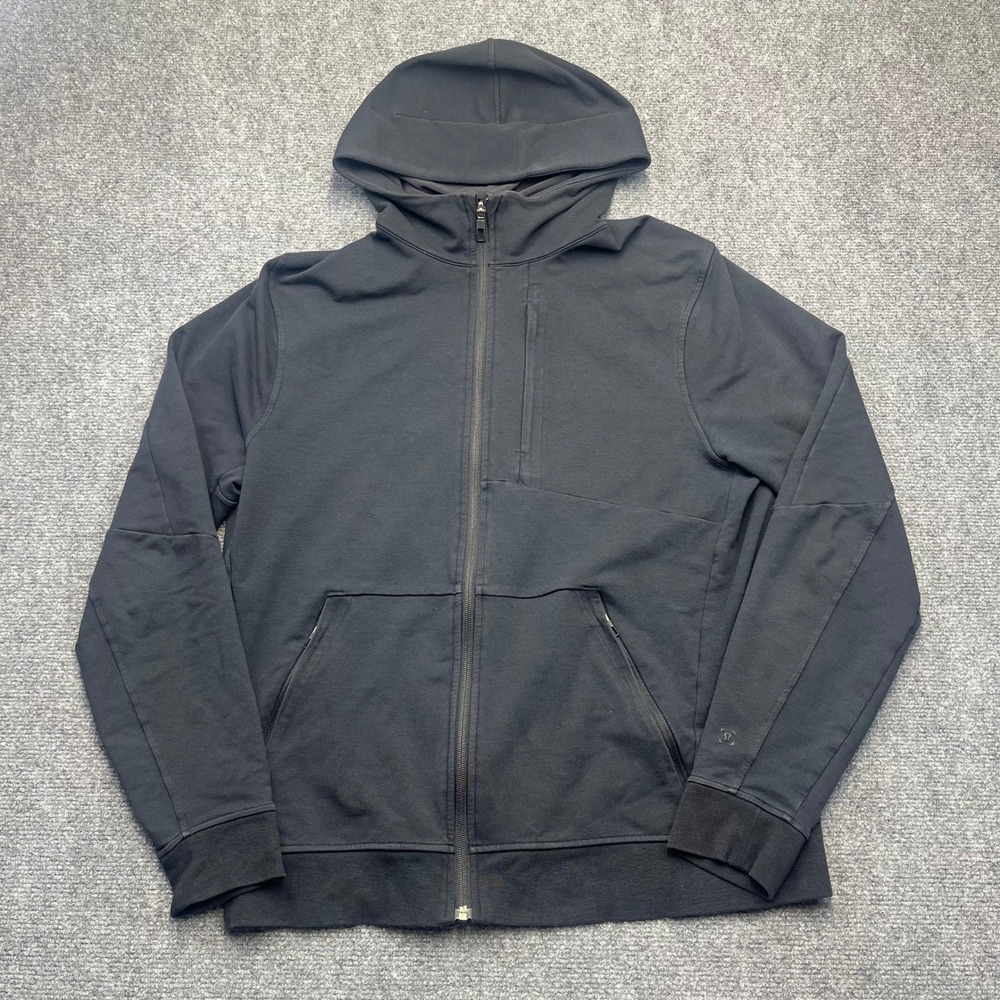 Lululemon Mens City Sweat Full Zip Hoodie Black Athletic Jacket Pockets Size L